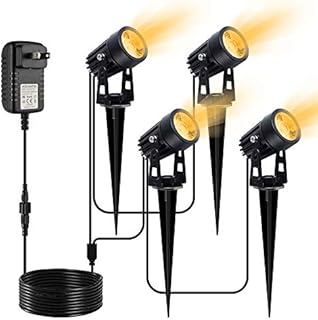 VOLISUN Spotlights Outdoor Landscape Lights with Transformer,66ft Cable IP65 Waterproof 12V Low Voltage with Stakes Warm White Landscape Lighting for Outdoor Garden Yard （4-in-1）