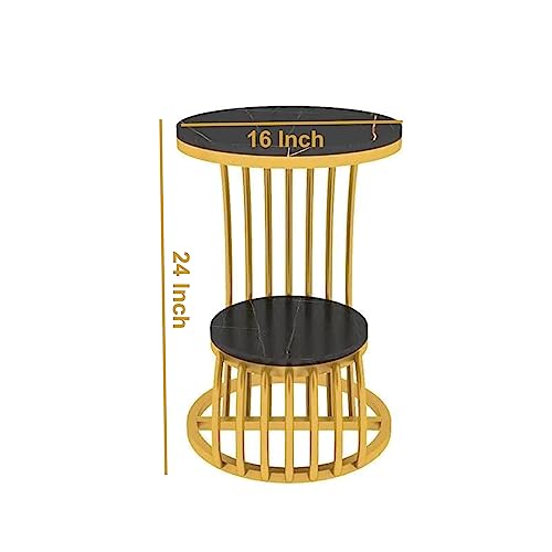 Image of Sofa Side Table Living Room 2-Tier Save Space Corner Table Bedroom Golden Wrought Iron Bedside Table Balcony Round Coffee Table-Black & Gold