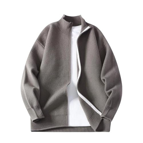 Suéter de punto para hombre monocolor con cuello alto elástico y cremallera