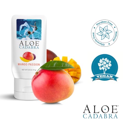 Image of Aloe Cadabra Flavored Personal Lubricant & Vaginal Moisturizer, NSF Certified Organic Edible Lube for Men, Women & Couples, Non-Staining, pH Balanced, Toy Compatible (Mango Passion, 2.5oz, Pack of 5)