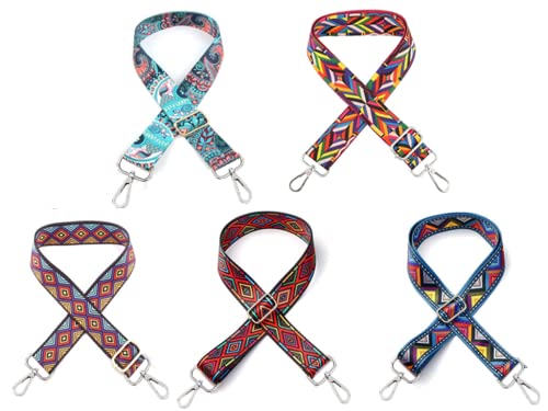 Kellegour 5 Stück Verstellbarer Schultergurt Bunt,Wechseln, Breiter Taschengurt im Ethno-Stil,Herren Taschenriemen,Damen Zubehör Tragegurt für Schultertasche Tragetaschen und Handtaschen