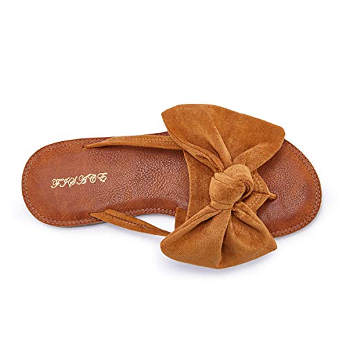 Fisace Womens Slip On Flip Flops Ring Toe Strappy Casual Summer Gladiator Flat Sandals Brown #TOP3