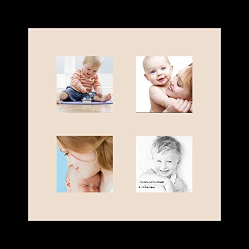 ArtToFrames Collage Photo Frame Single Mat with 4-3x3 Openings and Satin Black Frame.