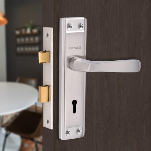 Image of Mriga 7 Inch Iron Mortice Handle Set with Single Turn 6 Lever Latch Lockset (2KEYS) | for Bathrooms, Bedrooms and Any Wooden Door Lock P3 Nickel Silver Finish
