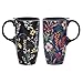 DUSVALLY Set of 2 Ceramic Travel Mug with Lid and Handle, Reusable 17 Oz Large Ceramic Latte Teacup with Color Box, Coffee Mug for Men Women Office Work, Flowers, Father's Day Gift