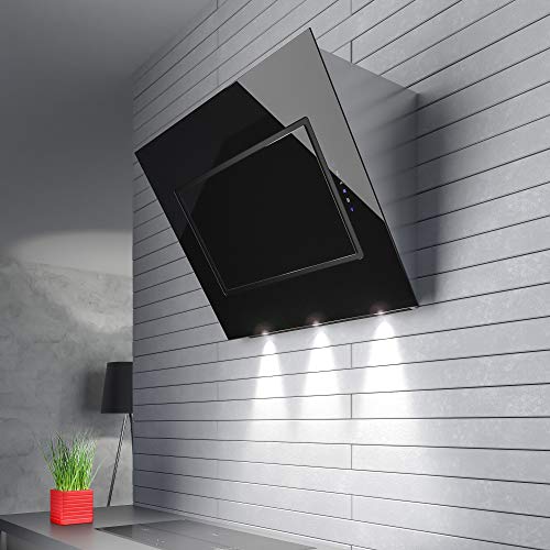 Futuro Futuro Quest Black 36 Inch Wall-Mount Range Hood, Angled Design, Stainless Steel & Glass, Led, Ultra-Quiet, With Blower #TOP5