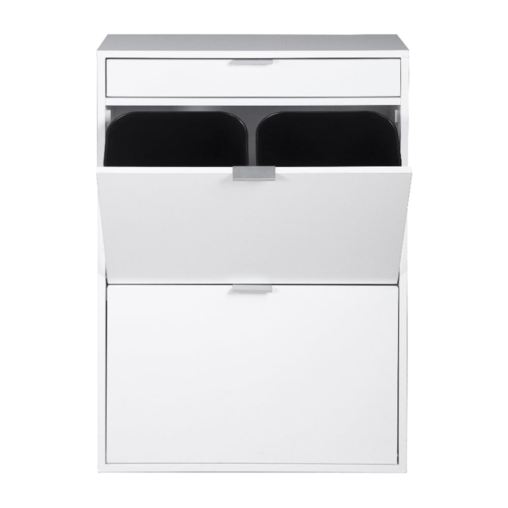 Ease Mülleimer Küche 4 Fächer, 4 x 10L Recycling Große Abfalleimer aus Kunststoff Mülltrennsystem, Recycling Schrank für Mülltrennung, Mülleimerschrank für Küche Wohnung Büro, Weiß 2