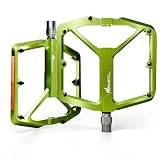 IMPALAPRO Flat Bike Pedals with Reflectors CNC Aluminium 9/16" – MTB Pedals with Extra Wide Platform and Removable Anti-Slip Pins – Lightweight Pedals for Mountain Bike & Road Bike 355 g (Lime)