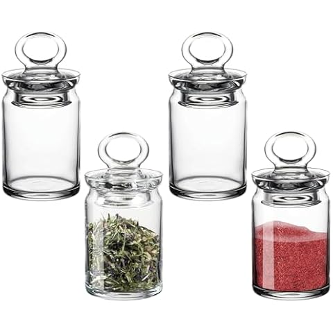 Biandeco Spice Jar with Airtight Glass Lid 4pcs, Nuts, Jam or Coffee Beans Jar, Jar for Kitchen Storage and Laundry Room Organization 8.12 oz Cover