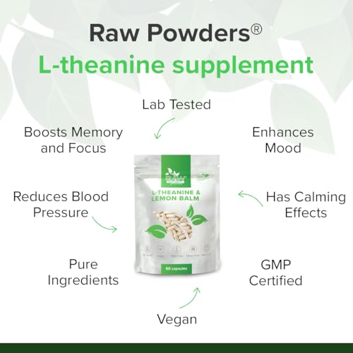 L Theanin 200mg – 180 Kapseln | Reine Formel ohne unnötige Zusätze | Flexibel dosierbar (1–2 Kapseln täglich) | Bis zu 6 Monate Vorrat | Vegan & glutenfrei | RAW Powders