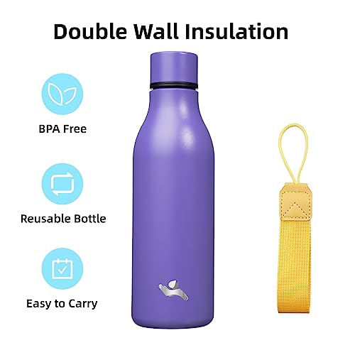 Image of Konokyo Insulated Water Bottle with Strap,18 oz Double Wall Stainless Steel Vacuum Bottles Metal Water Flask,Purple