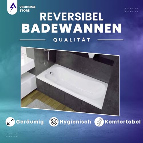 VBChome Badewanne 160x70x41 cm Acryl SET Rechteckwanne, Styroporträger, Siphon, Ablaufgarnitur Chrom, Modernes Design, Weiß, Robustes Material, Komfortable Badewanne, Einfache Montage, Zeitloser Stil