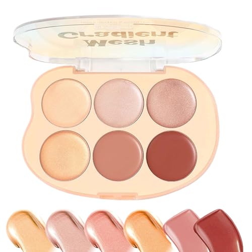 Highlighter Makeup Palette,6 Colors Contour Palette - Waterproof Blendable Cream Cosmetics Kit for Women, Girls Glowing Look, Mature Skin