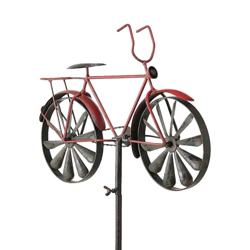 Bike Garden Art Decor - Bicycle Metal Wind Spinner, Vintage Red Wind Spinners, Welcome Yard Sign with Stakes, Outdoor Garden Decor with Windmill for Courtyard Parks,Terraces