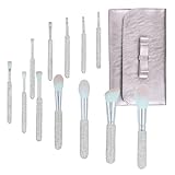 Makeup Brushes Bling Crystal Professional Face Cosmetics Blending Liquid Foundation Powder Concealer Eye Shadows Make Up Beauty Tool Glitter(12PCS) (Purely Handmade) (White)