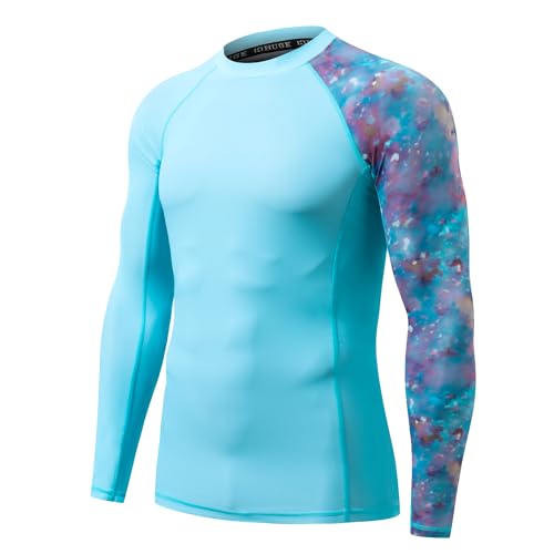 Image of HUGE SPORTS Men's Rash Guard Long Sleeves UPF 50+ UV Sun Protection Quick Drying Splice Compression Swim Shirts