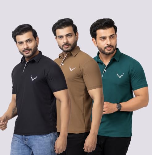 Image of HANABY Men's Summer Polo Solid Half Sleeves Polycotton T-Shirt | Collar Breathable and Comfortable T-Shirt (Pack of 3)