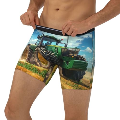 Novastar Mens Extended Length Boxer Briefs - Green Tractor Field Men Underwear Boxer Briefs With Elastic Band