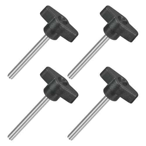 QUARKZMAN M6 x 60mm Tornillos Moleteados, 4pcs Perillas de Ala en T Rosca Macho de Acero Inoxidable 304 Tuerca Pomo de Mango Asas Ajustables Sujeción Manual para Máquina, Negro, 36mm Ancho