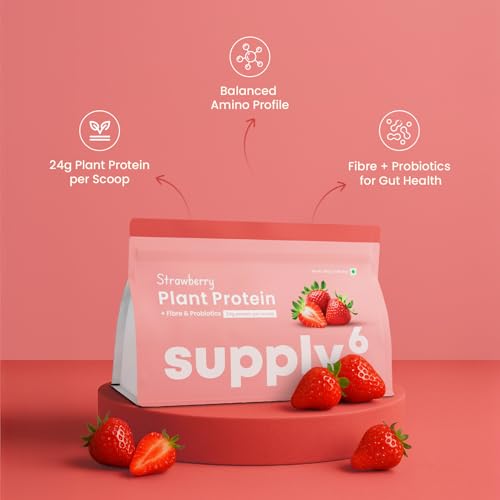 Image of Supply6 Plant Protein Powder | 24g Vegan Protein for Muscle Gain & Recovery | Pea & Rice Protein | No Bloating, Easy Digestion | With Probiotics & Fibre | Zero Sugar