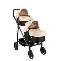 Joie Junior Evalite Twin Pushchair | Stone & Black Double Pushchair | Double Dolls Pram with Adjustable Height Handle And Multiple Seat Options | Suitable For Ages 3+