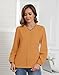 ZAFUL 2025 Womens Cute Tops Dressy Casual Scalloped V Neck Work Shirts Puff Long Sleeve Comfy Spring Blouses, Orange, L