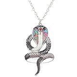 DUOWEI Cobra Naja Snake Necklace Floral Enamel Pendant Animal Jewelry 18'' Chain (Black)