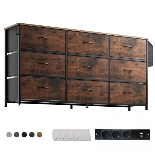 PURFINO Commode en Tissu – Grand Meuble TV pour Téléviseurs de 43 à 65 Pouces avec 9 Grands...