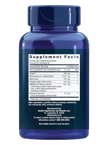 Life Extension Super Miraforte, 120 Capsules | With Chrysin, Nettle Root, Muira Puama & Maca, Male Health Support, Vegetarian, Gluten-Free & Non-GMO - image 2