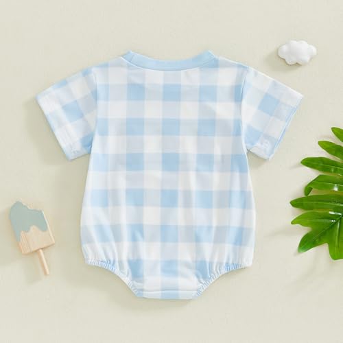 Infant Baby Boy Summer Outfit Short Sleeve Mallard Duck Embroidery Checkered Bubble Romper Newborn Hunting clothes3