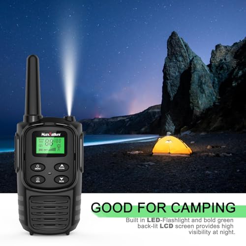Image of MaxTalker Walkie Talkies Long Range for Adult, MT10 Rechargeable Walkie Talkies FRS Two Way Radio, NOAA, 1200mAh Li-ion Battery USB-C Cable, LED Flashlight, VOX Walkie Talkie for Hiking Camping 2Pack