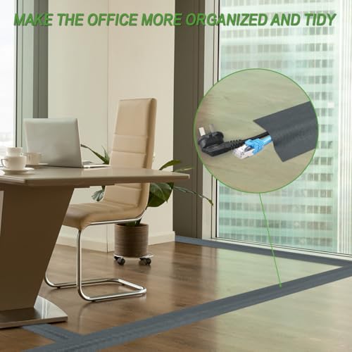 Floor Cable Covers - 20ft Oxford Fabric Cord Protector con cierre adhesivo de gancho y lazo, funda impermeable para cables para cualquier superficie de piso, gestión duradera de cables para prevenir peligros de tropiezo (Gris, 20 pies) miniatura 7