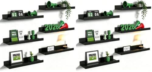 Image of upsimples Floating Shelves for Wall, Wall Shelves for Decor Storage Set of 6, Wall Mounted Wood Shelf for Bedroom, Living Room, Bathroom, Kitchen, Picture Ledge Shelf, Black (Pack of 2)