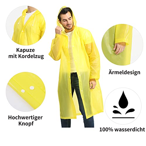 Opret 2 Stück Regenmantel Durchsichtiger Regenponcho für Damen Herren, Wiederverwendbar Wasserdicht Regencape Regenjacke, Eva Atmungsaktiv Regen Zubehör für Wandern Radfahren Camping Reisen