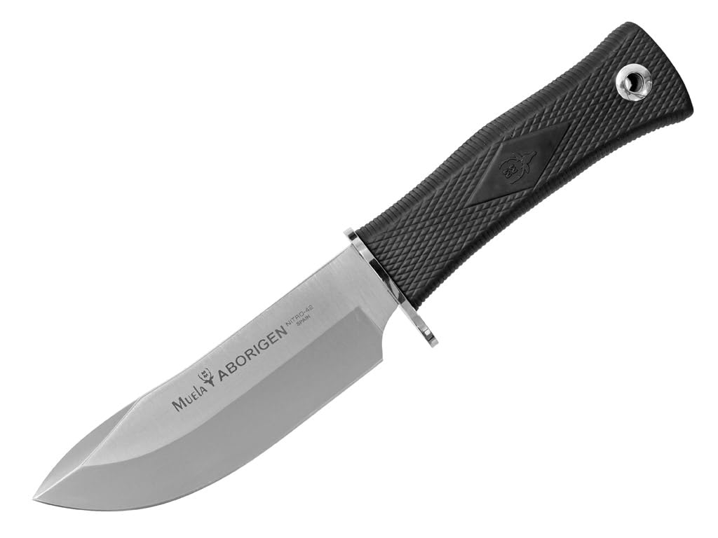 LO TRINCO YO Muela Cuchillo ABORIGEN-13 G hoja de acero Inoxidable 420 Nitro 42 de 13 cm y empuñadura de goma para Caza, Pesca, Supervivencia y Bushcraft