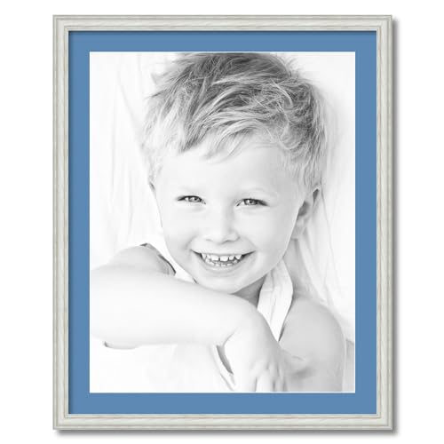 ArtToFrames 21x27 inch Off White Wash on Ash Picture Frame with 2 Inch Single Liberty Blue Mat, SingleMat-0151-59504-475-21x27-817
