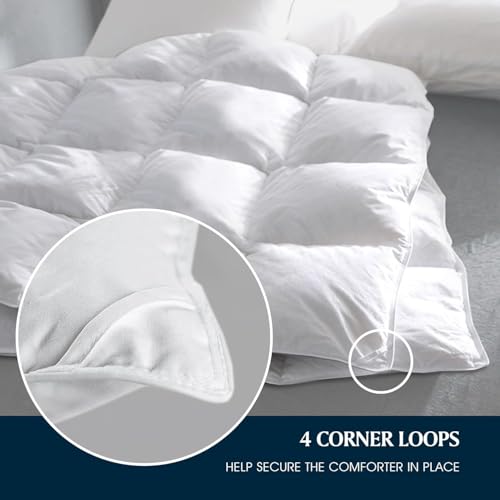 Image of Serta Goose Feather Down Fiber Comforter Oversize Queen - 100% Cotton Cover Duvet Insert - Hotel Luxury Hypoallergenic Bedding Comforter All Season Medium Warmth 90 x 98 Inch White