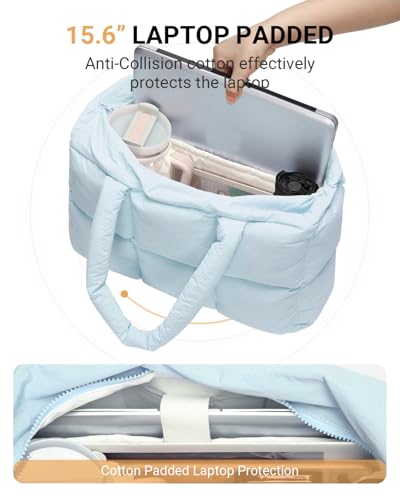 Image of Herald Puffer Tote Bag for Women, Large Quilted Puffy Handbag Lightweight Satchel Purse with Cup Holder & Compartment