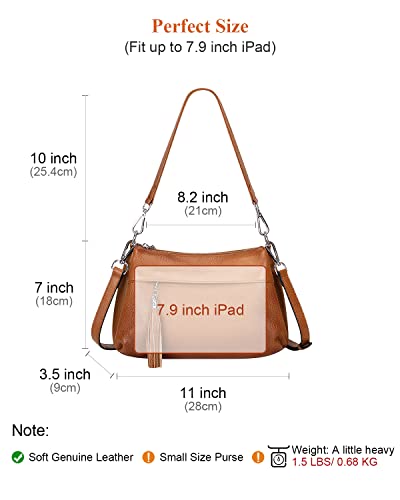 Over Earth Leather Handbags For Women Small Hobo Shoulder Bag Ladies Crossbody Purse(O111-2E Two Tone Brown) #TOP4