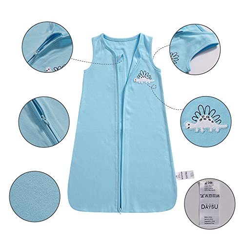 Daysu Cotton Baby Wearable Blanket, Sleeveless Baby Sleep Sack With One-Way Zipper, Embroidered And Printed Baby Wearable Blanket For Newborn Baby Boys 18-24 Months, 2-Pack, Blue Dinosaur #TOP4