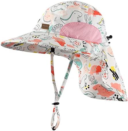 LLmoway Girls Fishing Hat Wide Brim Sun Hat Quick Dry Neck Protection UPF50+ Flap Cap Adjustable Dinosaur