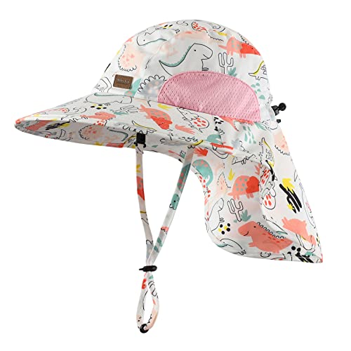 Llmoway Beach Hat For Toddler Girl Uv Protection Wide Brim Lightweight Adjustable Sun Hat With Flap Dinosaur #TOP13