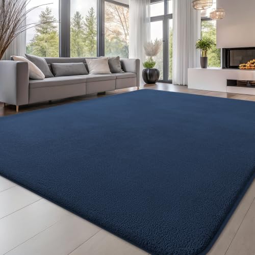 Image of smiry Modern Fluffy Runner Rugs Living Room, 80x150cm, Navy Blue