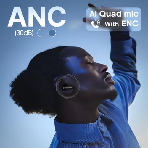 Image of Leaf Buds X514 True Wireless ANC in Ear Earbuds with AI Sound App,Active Noise Cancellation,Transparency Mode,70H Playtime,Quad Mic Enc,40Ms Low Latency,13Mm Driver, Ipx5, Bluetooth V5.4(Carbon Black)