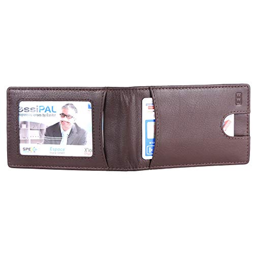 Image of Brooklyn Bridge Genuine Leather Money Clip Wallet for Men Nappa Brown - Premium Slim RFID Protected Leather Wallet with Cash Clip & Card Slots, Smart Front Pocket Design, Gift for Men