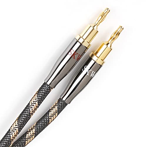 Image of SKW HI-FI Speaker BiWire Jumpers Banana to Spade, Set of 2 (2 Cables) | 14AWG, Ultra-high Purity Copper, convertible plugs, dual-shielded, braided jacket, bi-wire speaker binding post bridge