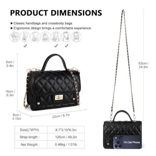 LAVTUG Small Quilted Crossbody Bag for Women, Black Vegan Leather Purse — view 4
