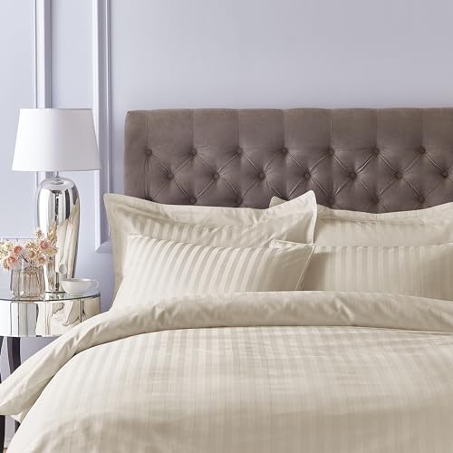 Bianca 300 Thread Count Cotton Satin Stripe King Duvet Cover Set with Pillowcases Natural