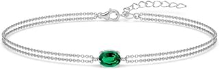 Clara 925 Sterling Silver Green Solitaire Double Chain Bracelet | Adjustable, Platinum Plated, Swiss Zirconia | Gift for W... Price In India