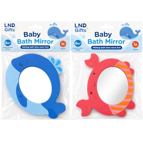 Baby Bath Mirror Set of 2 Foam Mirrors with Crab and Whale Design Floats in Water Sticks to Smooth Wet Surfaces Lightweight Sensory Accessory for 6 Months Plus